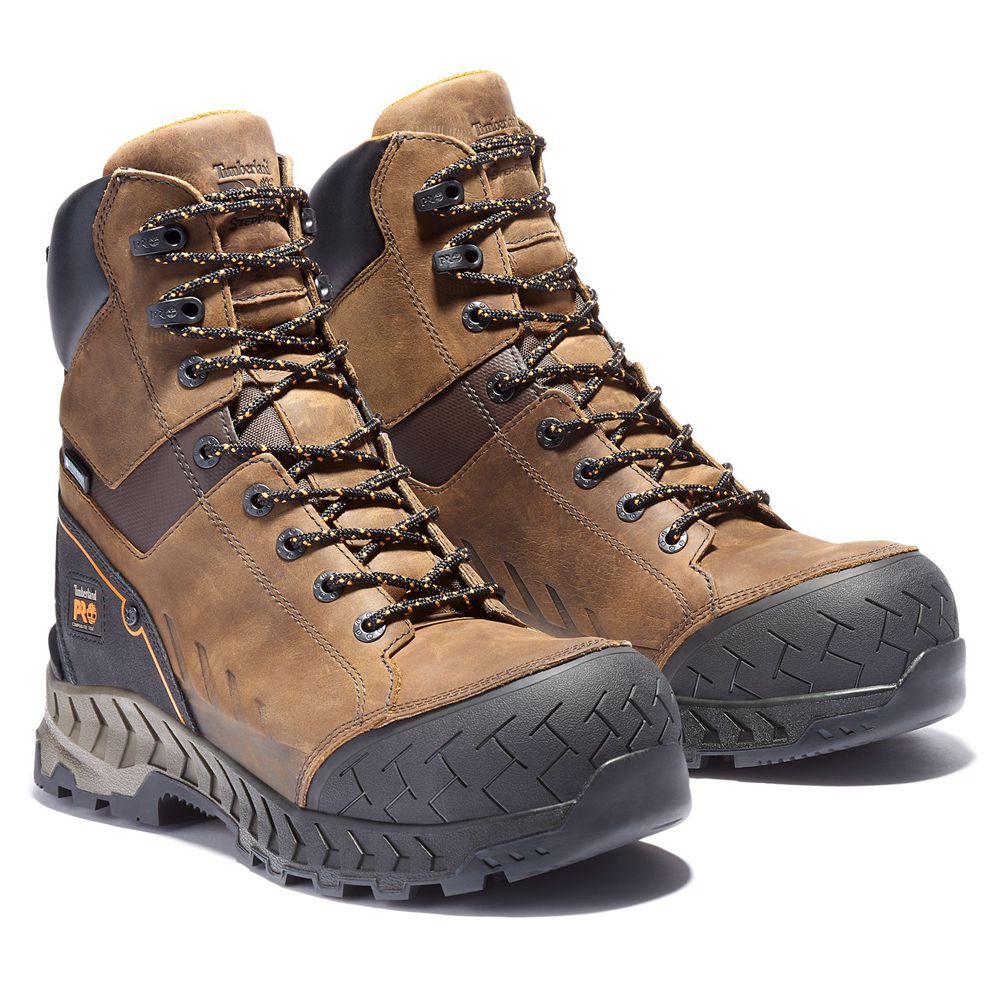 Timberland Mens Pro Boots Work Summit 8-Inch Waterproof Composite-Toe Work - Brown/Black - India AJ8